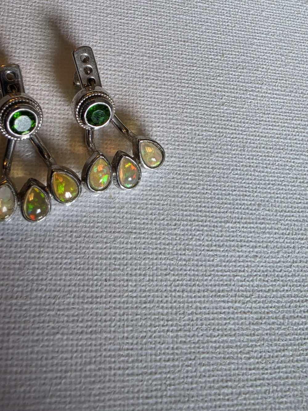Sterling Silver Chrome Diopsideand Opal Teardrop Dangle Earrings